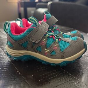 Merrell Toddler Hiking Shoes Size 10 Trail Sneakers Velcro Teal Pink